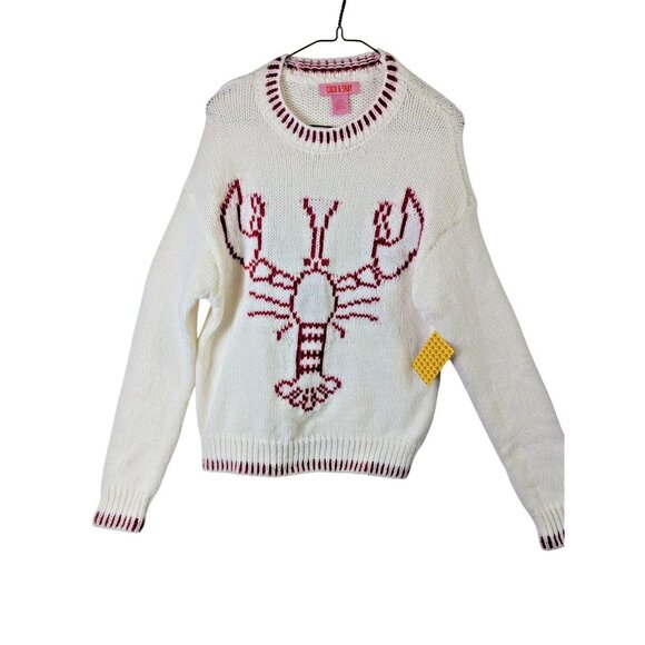 Coco and Shay size L Red and Cream Lobster Design Crew Neck Sweater Beachy Sea - Picture 2 of 14